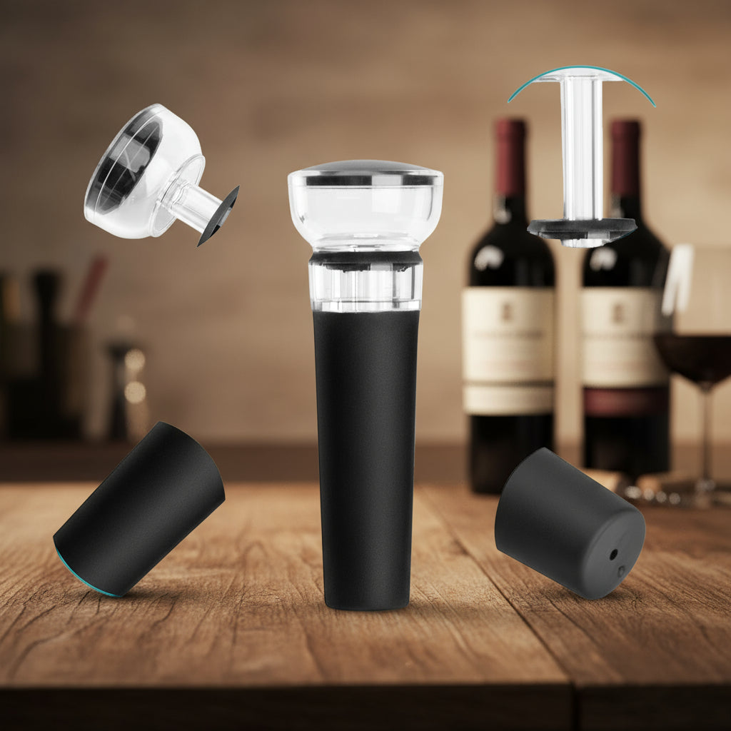 Set of 4 Wine Stoppers, Wine Bottle Stopper with Built-In Vacuum Wine Saver Pump Food-Safe Silicone Caps, Keep Wine Fresh up to a Week