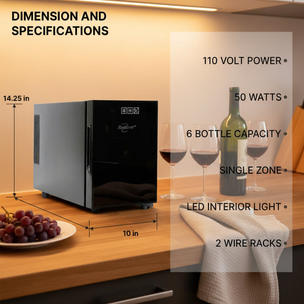 Single Zone 10" Freestanding 6 Bottle Wine Refrigerator