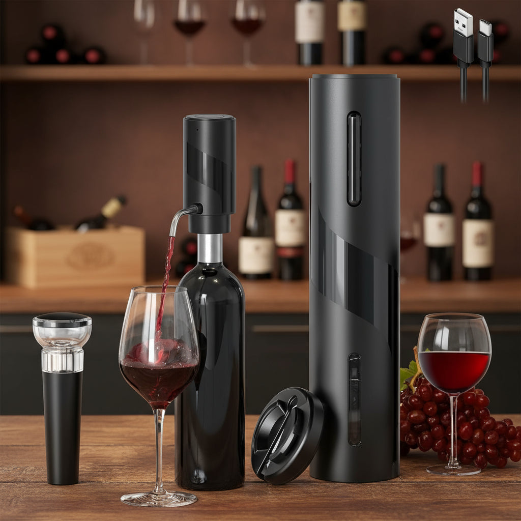 Electric Wine Opener Setusb Rechargeable Bottle Opener and Wine Decanter&Wine Aerator and Pourerwine Stopperfoil Cutter 4-In-1 Gift Set for Wine Lovers Home Kitchen Party Wedding Bar SGS-KD-7